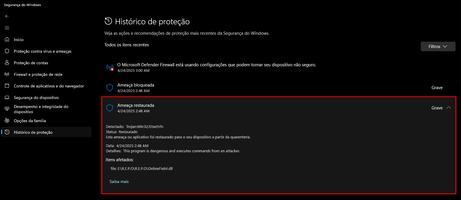 Ameaça restaurada