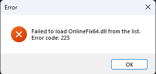 Error Onlinefix64.dll - 225