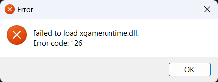 Error xgameruntime.dll - 126
